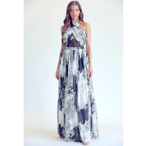 Leopard Printed Cross Tight Belt Gown